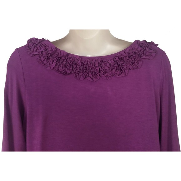 Charter Club Womens Embellished Shirt S Small Soutache 3/4 Sleeve Purple Stretch - Picture 3 of 6